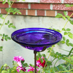 Cobalt Blue Crackle Glass Birdbath Bowl Birdbath Bowls