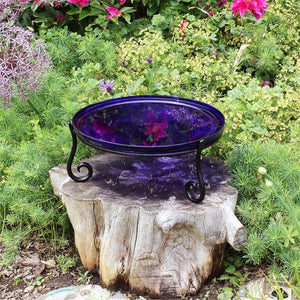 Cobalt Blue Crackle Glass Birdbath Bowl Birdbath Bowls