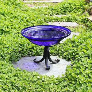 Cobalt Blue Crackle Glass Birdbath Bowl Birdbath Bowls