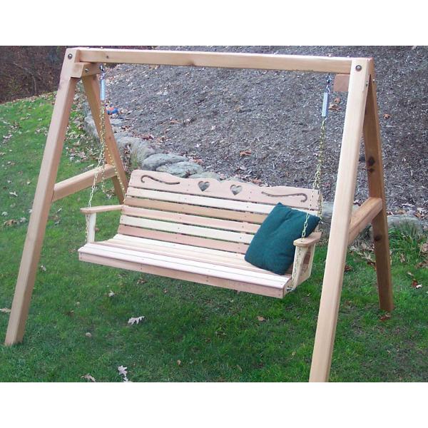 Creekvine Design Cedar Country Hearts Porch Swing w/ Stand Porch Swing Stands 4 ft / Unfinished