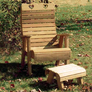 Creekvine Design Cedar Royal Country Hearts Patio Chair & Footrest Set Chair Unfinished