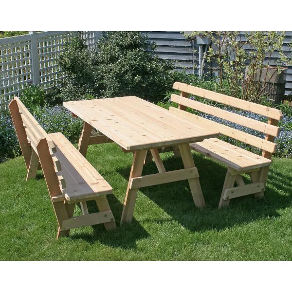 Creekvine Design Red Cedar Classic Family Picnic Table with (2) Backed Benches Picnic Tables and Benches 27&quot; W x 4&#39; L / Unfinished
