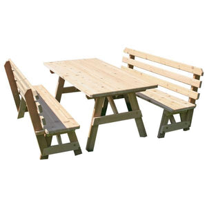 Creekvine Design Red Cedar Classic Family Picnic Table with (2) Backed Benches Picnic Tables and Benches 27" W x 4' L / Unfinished