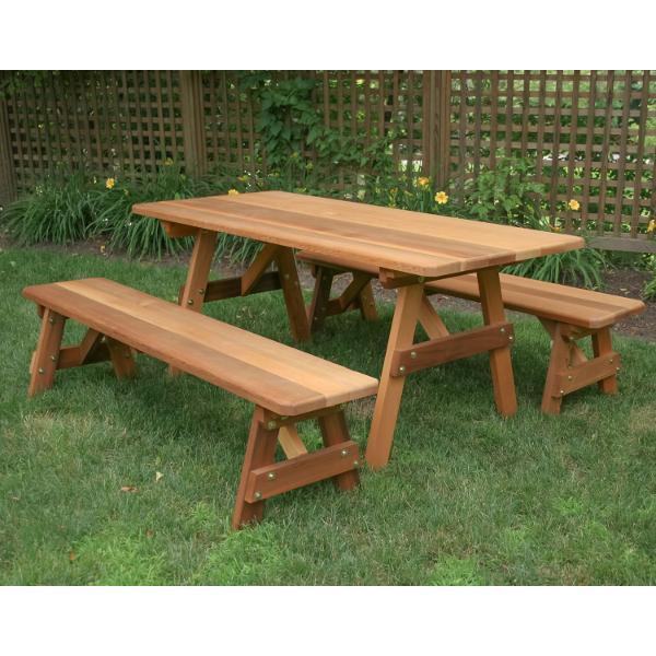 Creekvine Designs Red Cedar Classic Family Picnic Table with (2) Benches Picnic Tables and Benches 27&quot; W x 5&#39; L / Unfinished