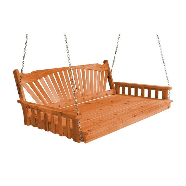 Fanback Red Cedar Swing Bed Porch Swing Bed 6ft / Cedar Stain / Include Stainless Steel Swing Hangers