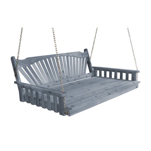 Fanback Red Cedar Swing Bed Porch Swing Bed 6ft / Gray Stain / Include Stainless Steel Swing Hangers