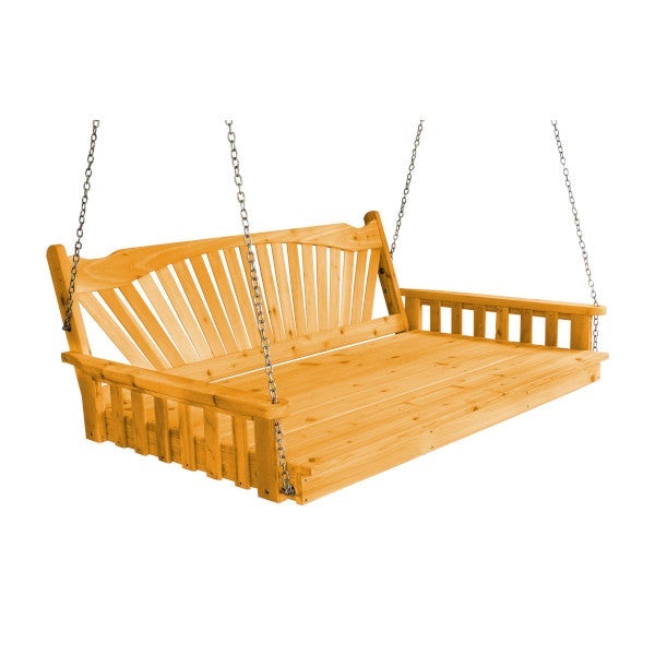 Fanback Red Cedar Swing Bed Porch Swing Bed 6ft / Natural Stain / Include Stainless Steel Swing Hangers