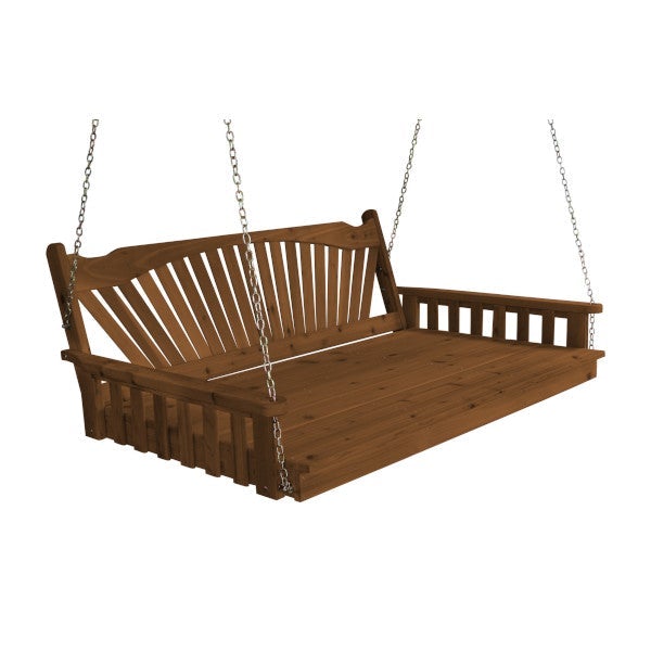 Fanback Red Cedar Swing Bed Porch Swing Bed 6ft / Oak Stain / Include Stainless Steel Swing Hangers