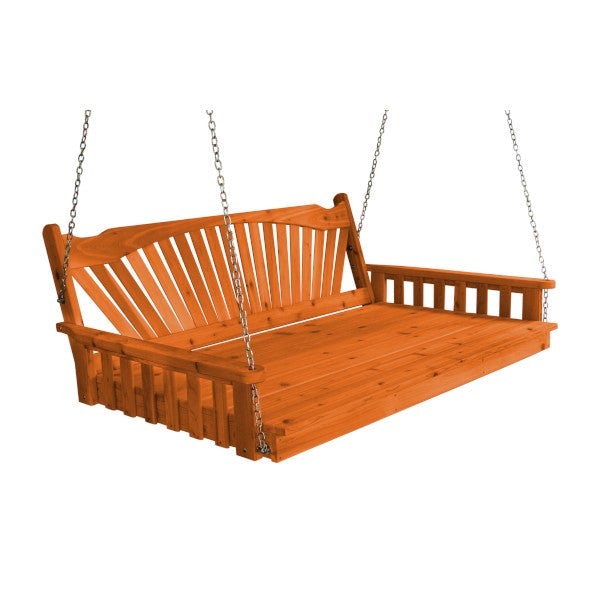 Fanback Red Cedar Swing Bed Porch Swing Bed 6ft / Redwood Stain / Include Stainless Steel Swing Hangers