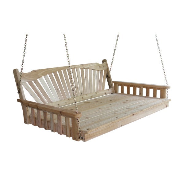 Fanback Red Cedar Swing Bed Porch Swing Bed 6ft / Unfinished / Include Stainless Steel Swing Hangers