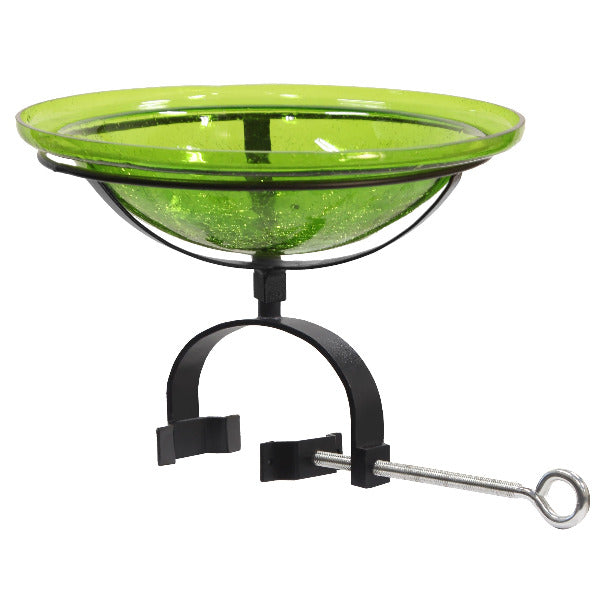 Fern Green Crackle Glass Birdbath Bowl Birdbath Bowl 12 inch / Birdbath with Over Rail Bracket