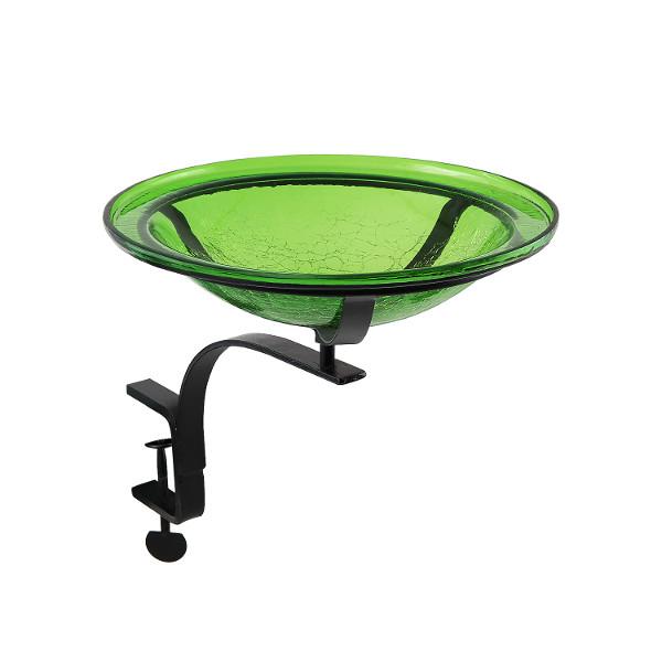 Fern Green Crackle Glass Birdbath Bowl Birdbath Bowl 12 inch / Birdbath with Rail Mount Bracke