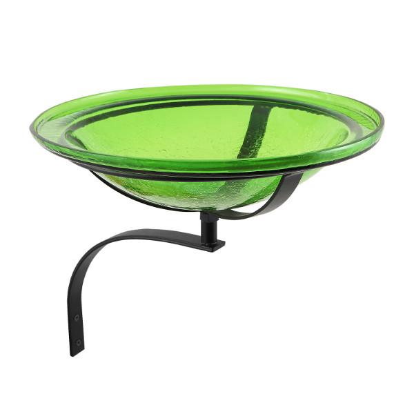 Fern Green Crackle Glass Birdbath Bowl Birdbath Bowl 12 inch / Birdbath with Wall Mount Bracket