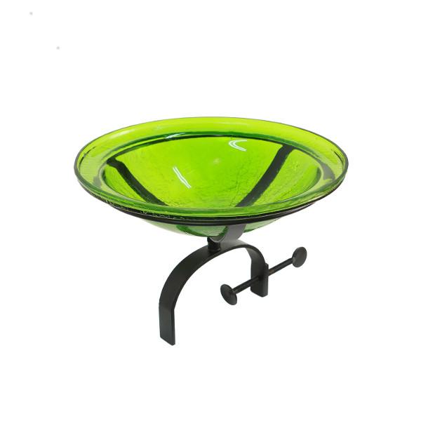 Fern Green Crackle Glass Birdbath Bowl Birdbath Bowl 12 inch / Green with Over Rail Bracket