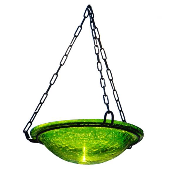 Fern Green Crackle Glass Birdbath Bowl Birdbath Bowl 12 inch / Hanging Birdbath