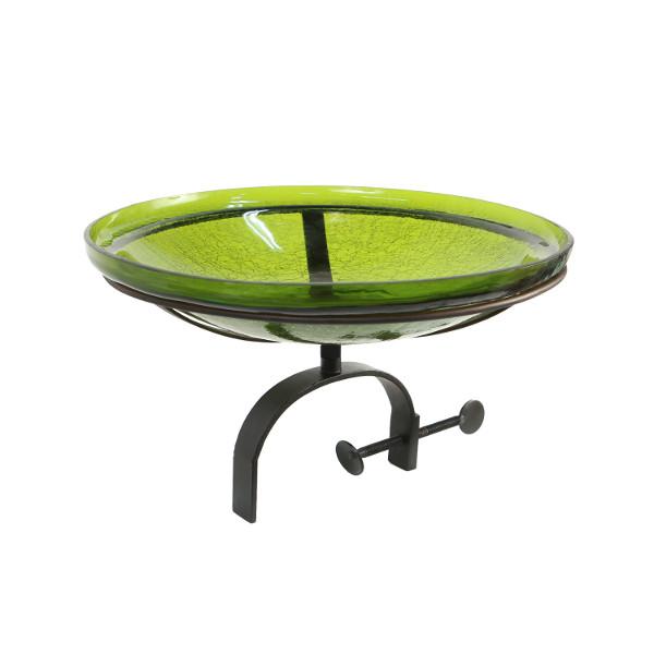 Fern Green Crackle Glass Birdbath Bowl Birdbath Bowl 14 inch / Birdbath with  Over Rail Bracket