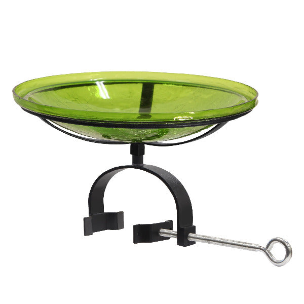 Fern Green Crackle Glass Birdbath Bowl Birdbath Bowl 14 inch / Birdbath with Over Rail Bracket