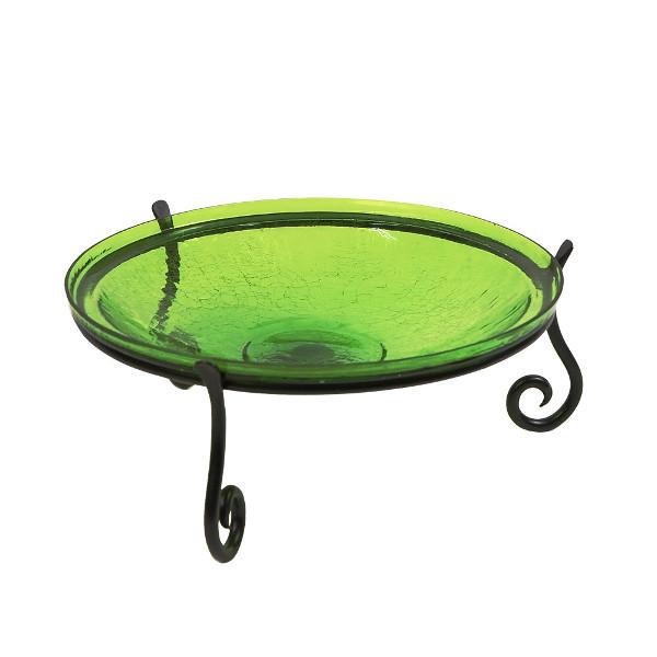Fern Green Crackle Glass Birdbath Bowl Birdbath Bowl 14 inch / Birdbath with Short Stand