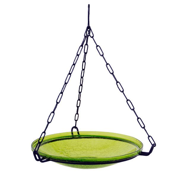 Fern Green Crackle Glass Birdbath Bowl Birdbath Bowl 14 inch / Hanging Birdbath