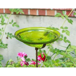 Fern Green Crackle Glass Birdbath Bowl Birdbath Bowl
