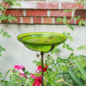 Fern Green Crackle Glass Birdbath Bowl Birdbath Bowl