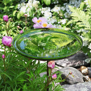 Fern Green Crackle Glass Birdbath Bowl Birdbath Bowl