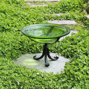 Fern Green Crackle Glass Birdbath Bowl Birdbath Bowl