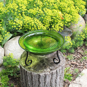 Fern Green Crackle Glass Birdbath Bowl Birdbath Bowl