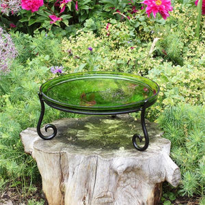 Fern Green Crackle Glass Birdbath Bowl Birdbath Bowl