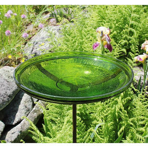 Fern Green Crackle Glass Birdbath Bowl Birdbath Bowl