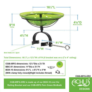 Fern Green Crackle Glass Birdbath Bowl Birdbath Bowl