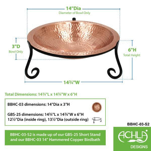 Hammered Solid Copper Birdbath Birdbath