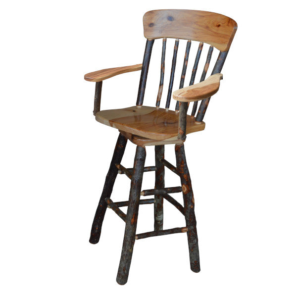 Hickory Panel Back Swivel Barchair with Arms Outdoor Chair Rustic Hickory