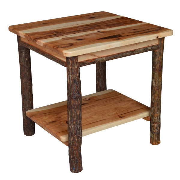Hickory Solid Wood End Table with Shelf End Table