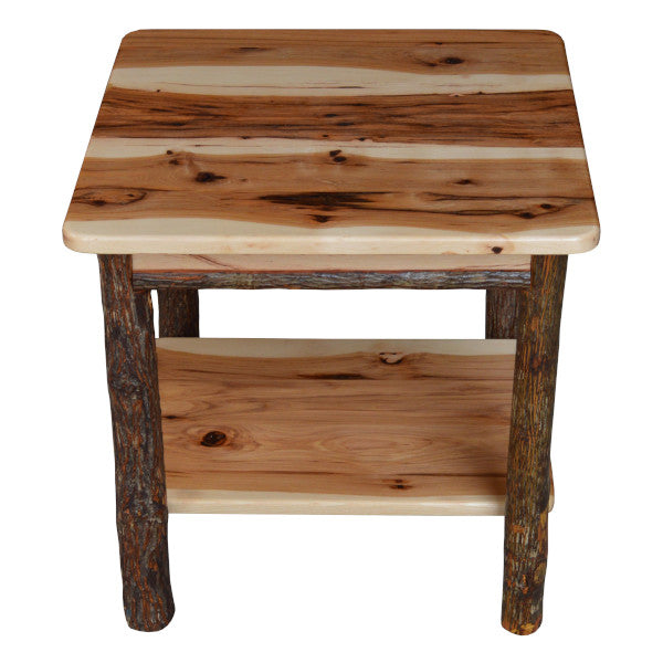 Hickory Solid Wood End Table with Shelf End Table Rustic Hickory