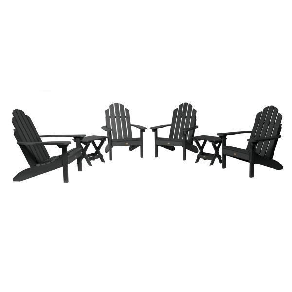 Highwood 4 Classic Westport Adirondack Chairs with 2 Folding Side Tables Furniture Set Black