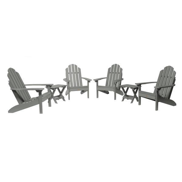 Highwood 4 Classic Westport Adirondack Chairs with 2 Folding Side Tables Furniture Set Coastal Teak