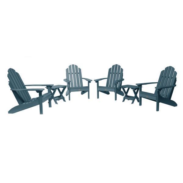 Highwood 4 Classic Westport Adirondack Chairs with 2 Folding Side Tables Furniture Set Nantucket Blue