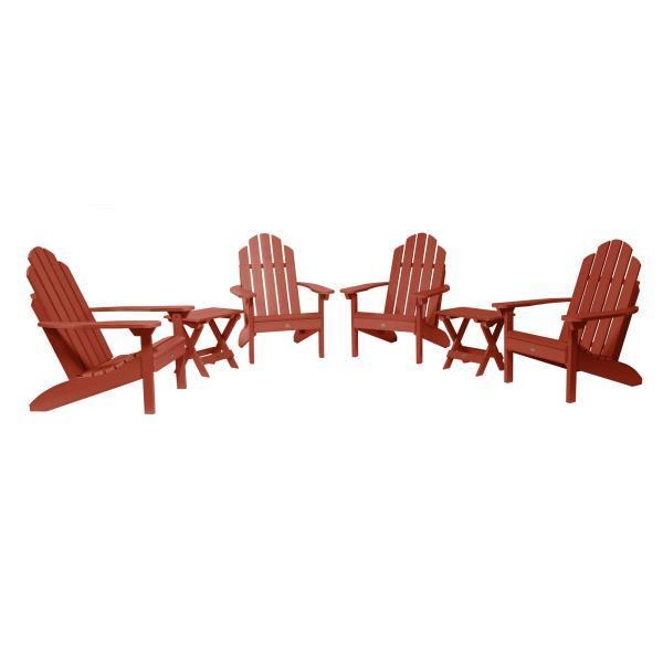 Highwood 4 Classic Westport Adirondack Chairs with 2 Folding Side Tables Furniture Set Rustic Red