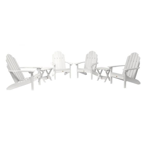 Highwood 4 Classic Westport Adirondack Chairs with 2 Folding Side Tables Furniture Set White