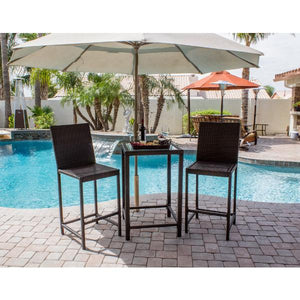 Indoor/Outdoor Dark Brown Bar Height Armless Wicker Bistro Patio Set Patio Set
