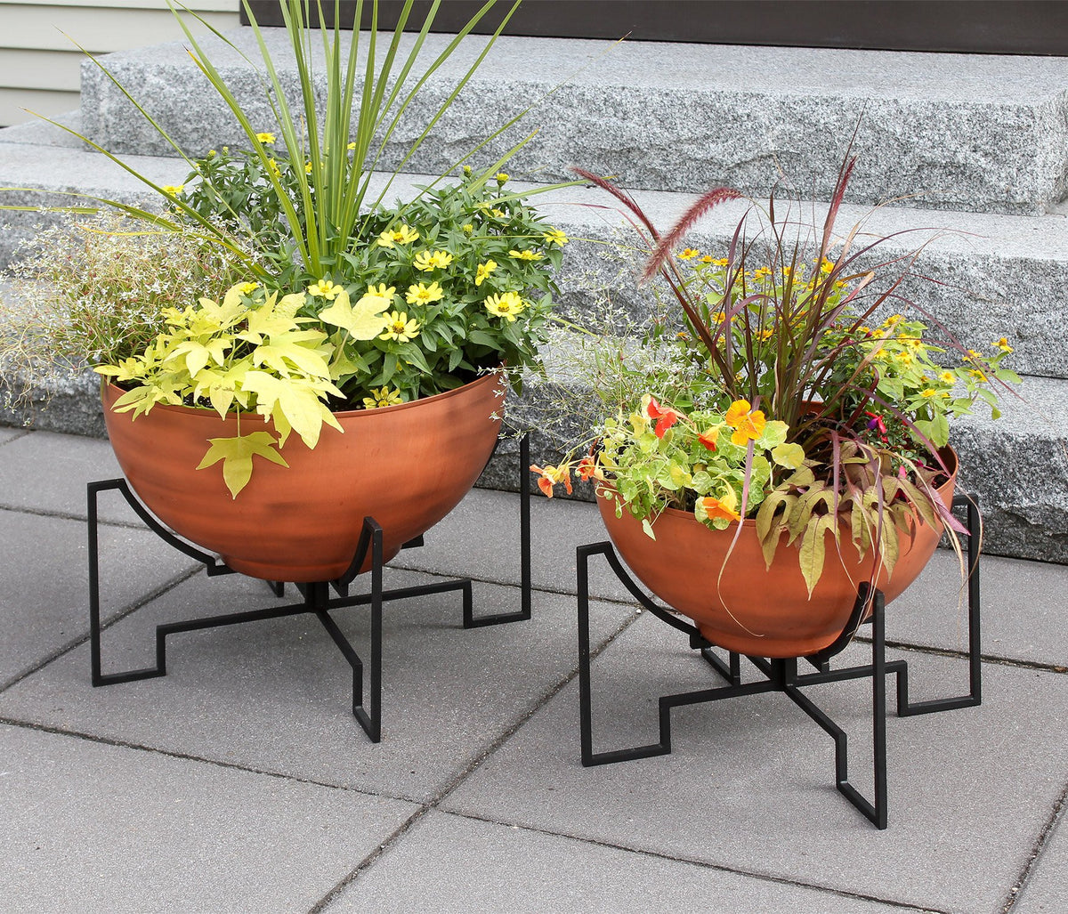 Jane Planters with Steel Patina Bowls Planters with Bowls