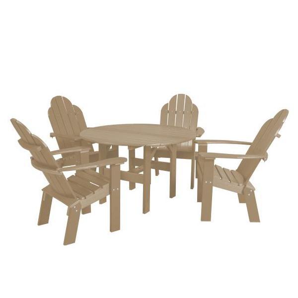 Little Cottage Co. Classic 46” Round Table w/4 Dining/Deck Chairs Dining Set Weathered Wood