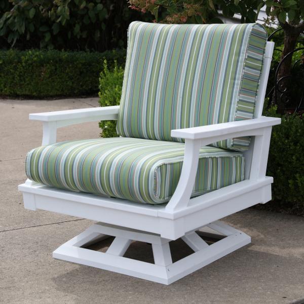 Little Cottage Co. Heritage Deep Seating Swivel Rocker with Cushions Swivel Chair White with Fosters Surfside