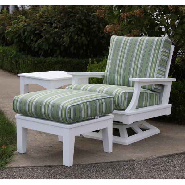 Little Cottage Co. Heritage Deep Seating Swivel Rocker with Cushions Swivel Chair White with Fosters Surfside