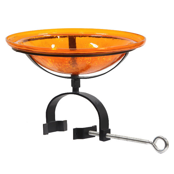 Mandarin Crackle Glass Birdbath Bowl Birdbath Bowl 12 inch / Birdbath with Over Rail Bracket