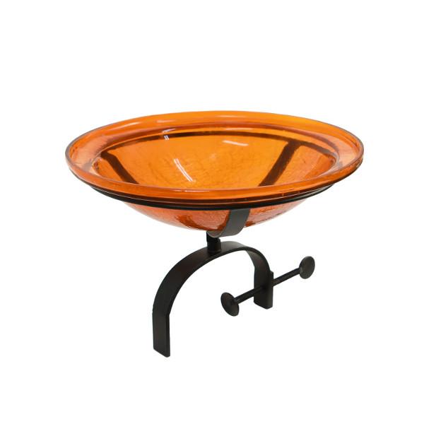 Mandarin Crackle Glass Birdbath Bowl Birdbath Bowl 12 inch / Birdbath with Rail Mount Bracket