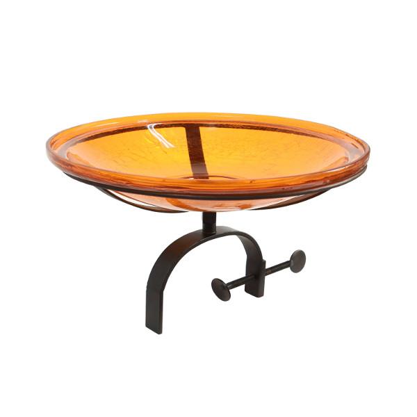 Mandarin Crackle Glass Birdbath Bowl Birdbath Bowl 14 inch / Birdbath with  Over Rail Bracket