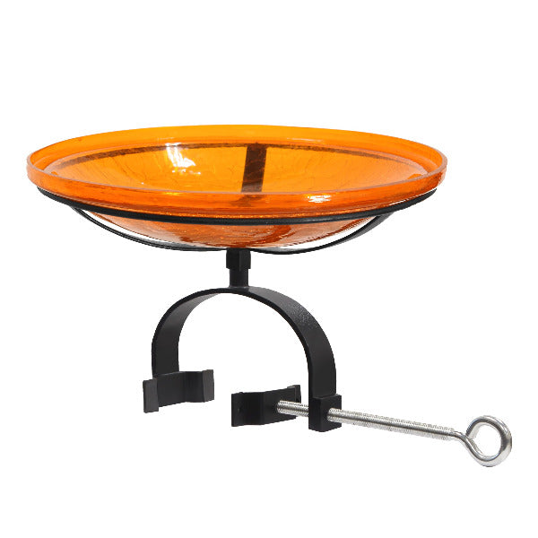Mandarin Crackle Glass Birdbath Bowl Birdbath Bowl 14 inch / Birdbath with Over Rail Bracket