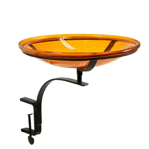 Mandarin Crackle Glass Birdbath Bowl Birdbath Bowl 14 inch / Birdbath with Rail Mount Bracket